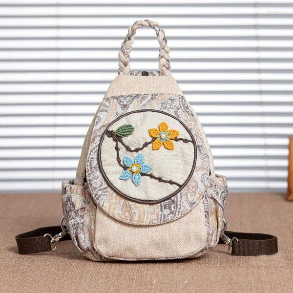 Sacos de cintura Saco de mochila artesanal para mulheres ombro tradicional com zíper senhoras de viagem legal flores casuais