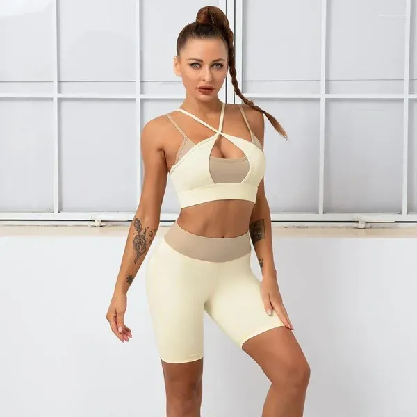 Aktive Sets Frau Yoga Hosen Anzug 2 Stück Set Frauen Workout Kleidung Gym Shorts Fitness Sportswear Crop Top Sport bh Leggings