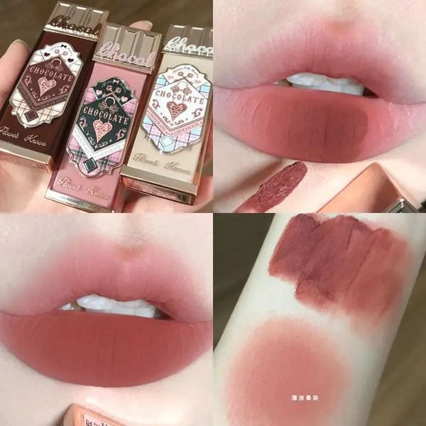 Губная помада Flower Knows Velvet Matte Lip Gloss Sexy Powder Mist Mud Водостойкая стойкая жидкая румяна Коричневая косметика Maquillage 231207