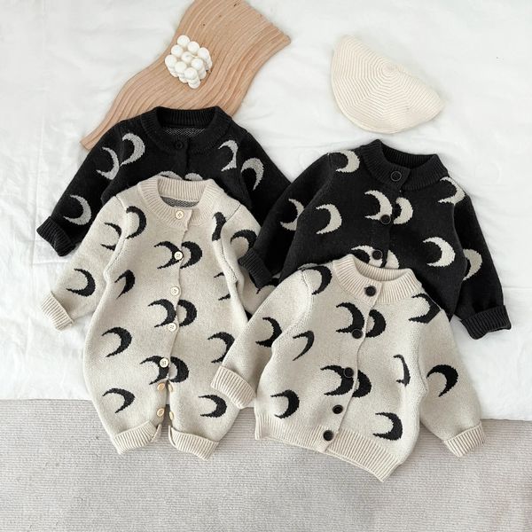Cardigan HoneyCherry Cute Baby Moon modello maglione stampato lavorato a maglia con tutina 231207