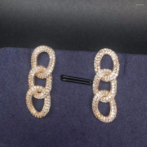Orecchini pendenti con zirconi cubici, pietra a catena corta, collegamento 3 cerchi, goccia per le donne, accessori per le orecchie, gioielli per feste