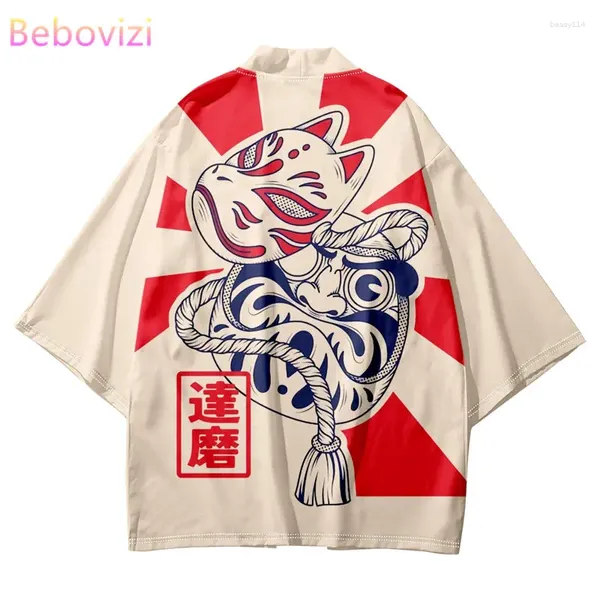 Ropa étnica Moda Streetwear Dharma Huevo Impresión Tradicional Kimono Casual Hombres Mujeres Cardigan Cosplay Camisas Harajuku Japonés Samurai