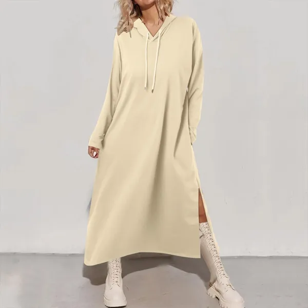 Abiti casual Primavera e autunno da donna Felpa con cappuccio oversize tinta unita Abito in felpa ampia manica lunga con spacco laterale maxi con tasche