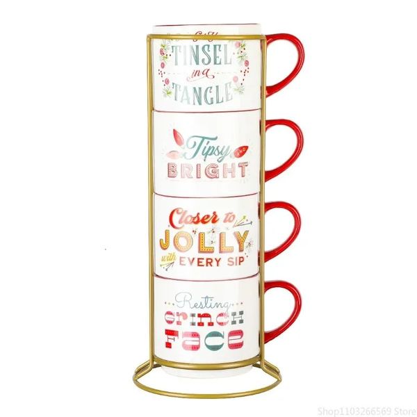 Garrafas de água Home Combustível do Papai Noel 15 onças Sto são caneca 5 peças conjunto com rack de metal canecas xícaras de café caneca cerâmica 231207