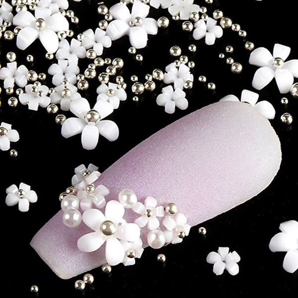 Decorações de arte da unha 45g de acrílica flor decoração de unhas de unhas de tamanho misto strass branco Silver Gem Manicure Tool Acessórios para design de unhas DIY 231207