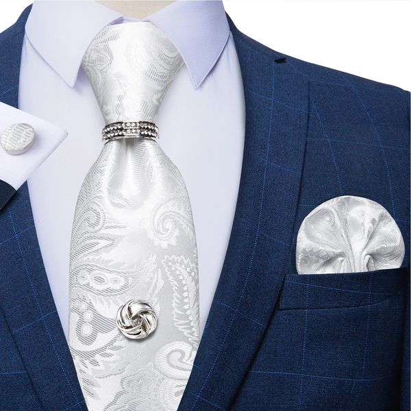 Gravatas Gravatas Abotoaduras 2023 Moda Masculina Gravata Conjunto Hanky Cufflink com Anel de Prata Tack 8cm Sólido Clássico Acessórios de Festa de Casamento Gravata Presente 231206