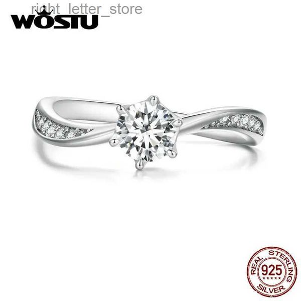 Anel solitário WOSTU joias de casamento 925 prata esterlina 5mm zircônia cúbica torção trançada anéis para mulheres euro simples brilhante CZ anel presente de festa YQ231207