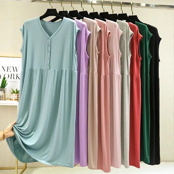 Mulheres sleepwear sem mangas vestido mulheres verão plus size solto casual noite veste para sexy v pescoço casa pijama feminino 90kg