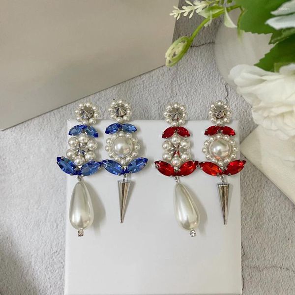 Baumelnde Ohrringe Europa Amerika Kristall Perle Blume Niete Asymmetrie 925 Silber Nadel Frauen Luxus Schmuck Top Qualität Designer 2023