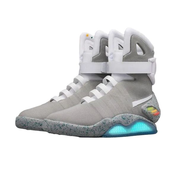 2024 Nova venda limitada Sapatos de cadarços automáticos Air Mag Sneakers Marty Mcfly's Led de volta para o futuro brilham nas botas cinza escuro Mcflys Man SportsUS 7-13