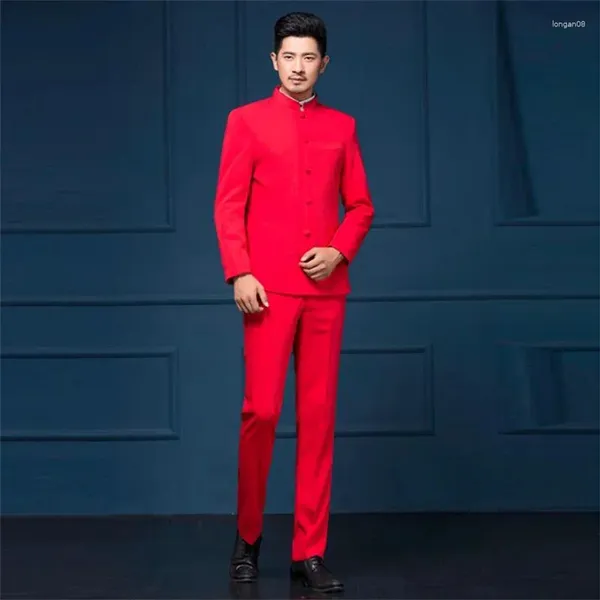 Ternos masculinos túnica chinesa vestidos jovens fino moda coro trajes tang blazers banquete traje de hombre para boda gitana