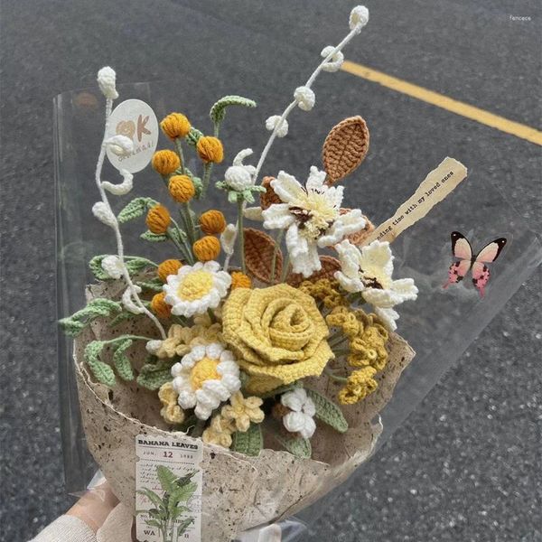 Flores de casamento país aberto tecido artificial bordado buquê de dama de honra mariage flor de malha mão tecido para os amantes