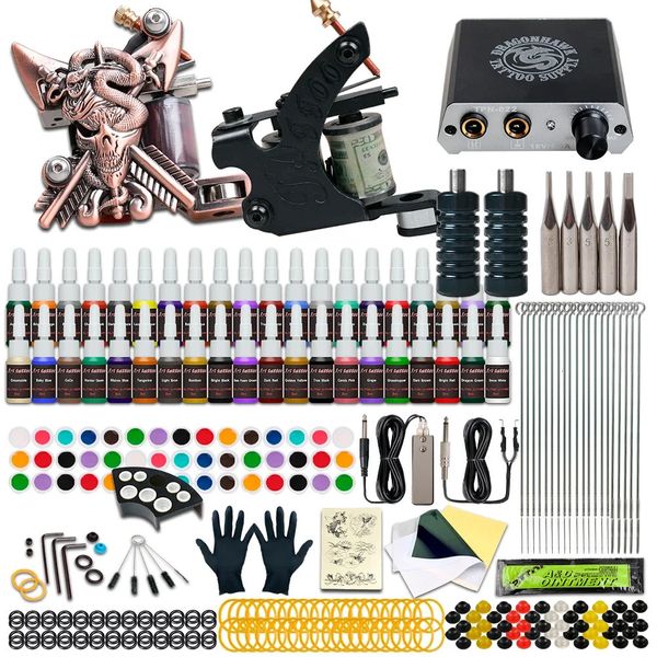 Tattoo-Pistolen-Sets, Anfänger, komplettes Tattoo-Set, Maschinen, Pistole, schwarze Tinte, Set, Netzteil, Griffe, Körperkunst-Werkzeug-Set, Permanent-Make-up-Tattoo-Set 231207