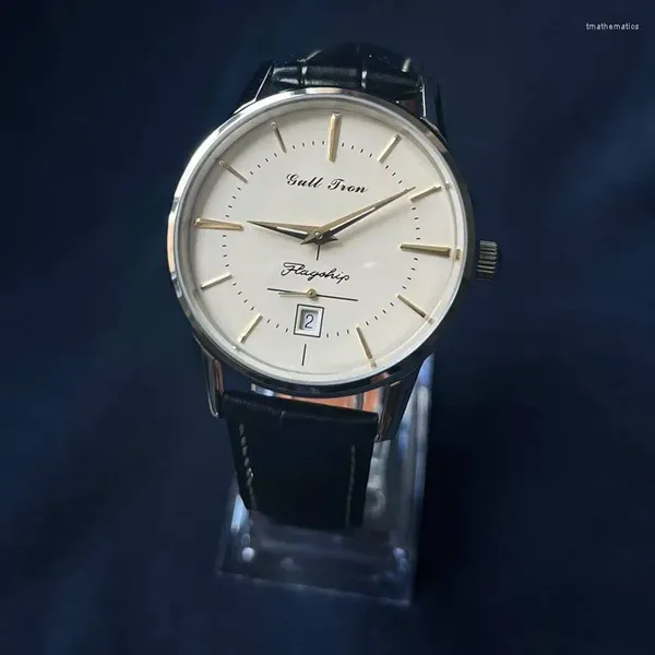Relógios de pulso 38mm relógio mecânico masculino vintage tianjin st17 calendário de movimento automático luminoso à prova d'água safira relógio de pulso de negócios