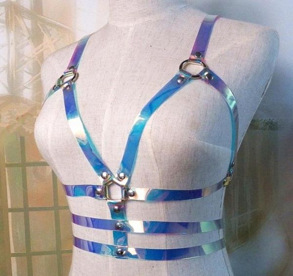 Riemen Vrouwen Laser Transparant PVC Gekooide Bh Harnas Riem Sexy Taille Vrouwelijke Holographic2470390