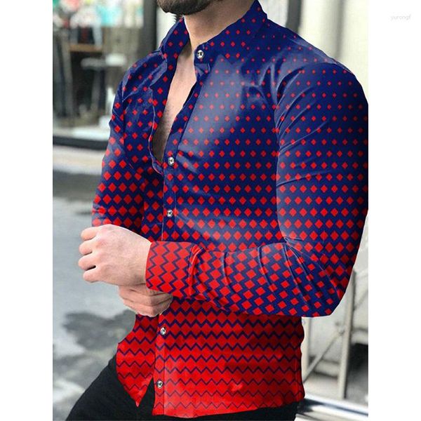 Camisas casuais masculinas com estampa xadrez slim fit manga comprida camisa xadrez