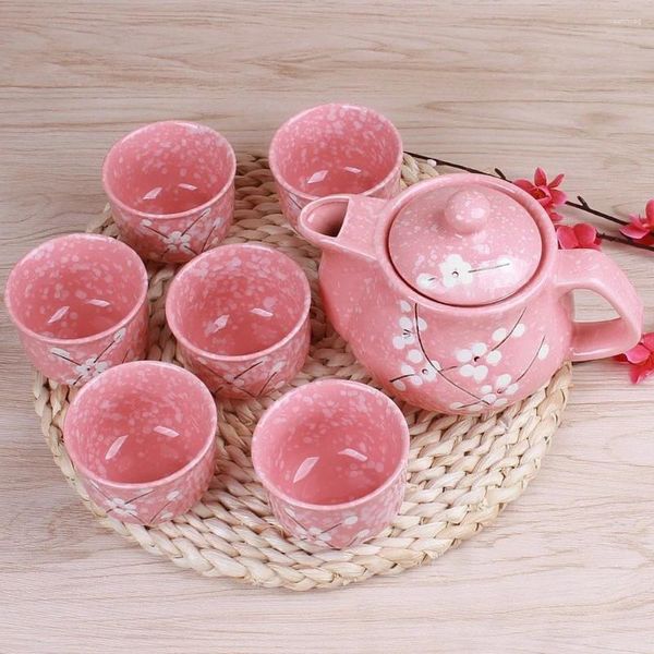Conjuntos de chá japonês flor de cerejeira bules conjunto 1 pote 6 xícaras cerâmica drinkware chá chaleira de escritório em casa
