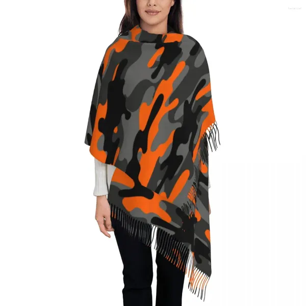 Sciarpe Scialli mimetici militari arancioni Involucri per le donne Scialle caldo grande sciarpa lunga Army Camo Pashminas