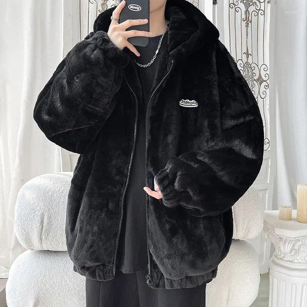 Jaquetas masculinas inverno premium veludo com capuz jaqueta fofo casaco quente homens neutro outono leve macio streetwear hip hop harajuku