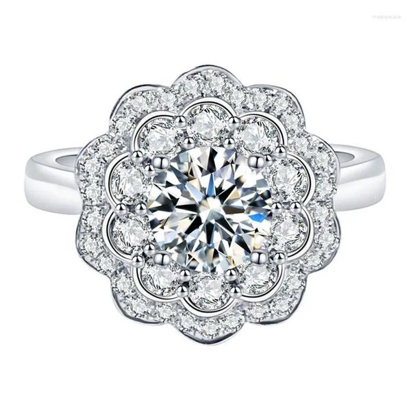 Cluster-Ringe S'rDoubleLayered Flower Imitation MosangstoneOpen RingLive Streaming Internet Celebrity Supply Chain Jewelry Source