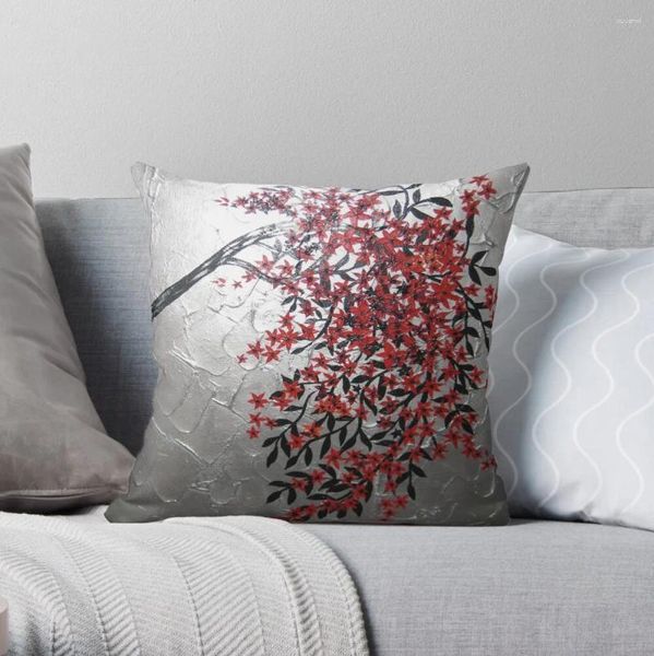 Yastık kırmızı siyah ve gümüş kiraz çiçeği ağacı sanat atma dekoratif kanepe kanepe kapakları