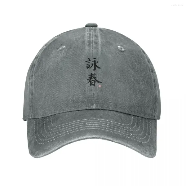 Berretti Wing Chun - Arte della calligrafia cinese con traduzione in inglese Berretti da baseball Cappelli in denim lavato Cappello da cowboy Casquette per uomo Donna