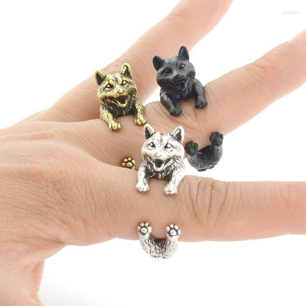Anéis de cluster Halloween jóias bonito animal akita anel homens anel divertido 3d siberiano husky cão para mulheres meninas presentes de festa venda inteira