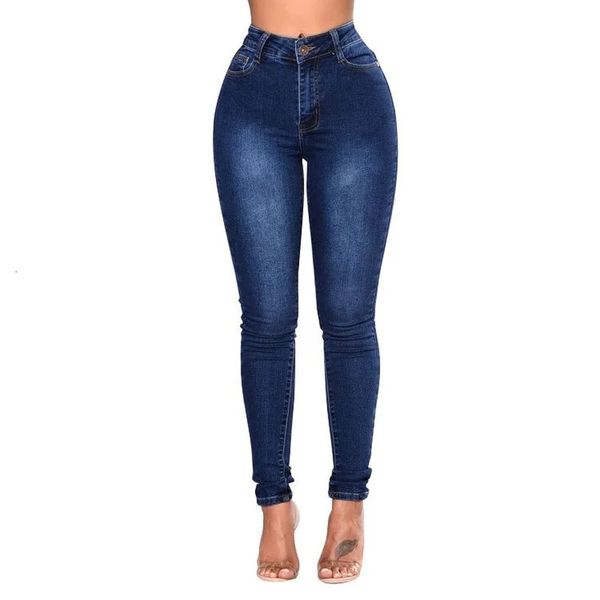 Jeans da donna Pantaloni jeans a vita alta skinny sexy blu mamma bottoni a matita volano denim di cotone vintage per donna donna 231206