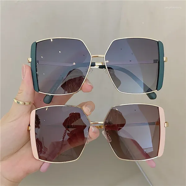 Sonnenbrille Trendy Square Männer Frauen Vintage Metall Fahren Sonnenbrille Damen Klassische Polygon Brillen Schattierungen Farbverlauf