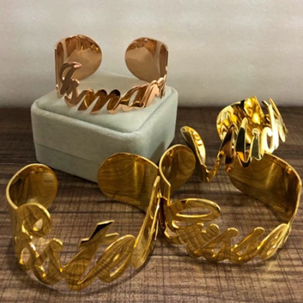 Bangle nome personalizado senhoras pulseira de aço inoxidável pulseira de prata de ouro personalizado charme pulseira dia dos namorados presente de jóias 231206