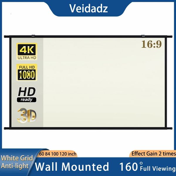 Telas de projeção Tela do projetor VEIDADZ montada na parede 16 9 Tela de projeção anti-luz de grade branca 60 84 100 120 polegadas para filme interno e externo 231206