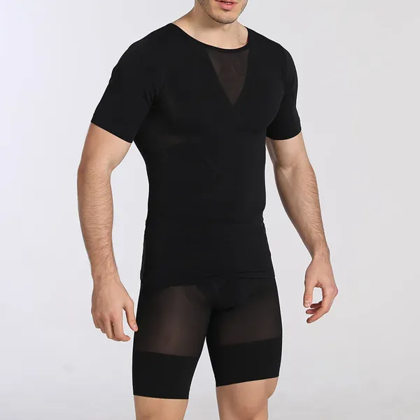 Shapers femininos de manga curta corpo moldar roupas masculino apertado encaixe sutiãs topos barriga apertando para homem fino shapewear