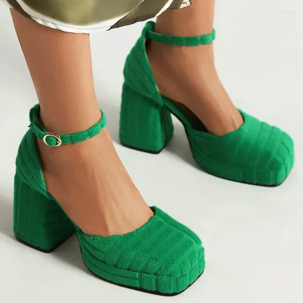 Sandali Spugna Tessuto in maglia Asciugamano Verde Arancione Punta chiusa Donna Mary Janes Scarpe Décolleté Taglia piccola 33 Piattaforma con tacco grosso