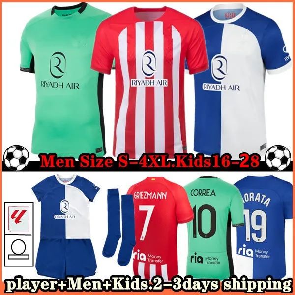 Maglie da calcio Atletico Madrids GRIEZMANN 120 ° anniversario 23/24 MORATA M.LLORENTE KOKE SAUL Correa LEMAR Maglia da calcio giocatore Uomo Bambini Kit Set Uniformi FAN CLUB