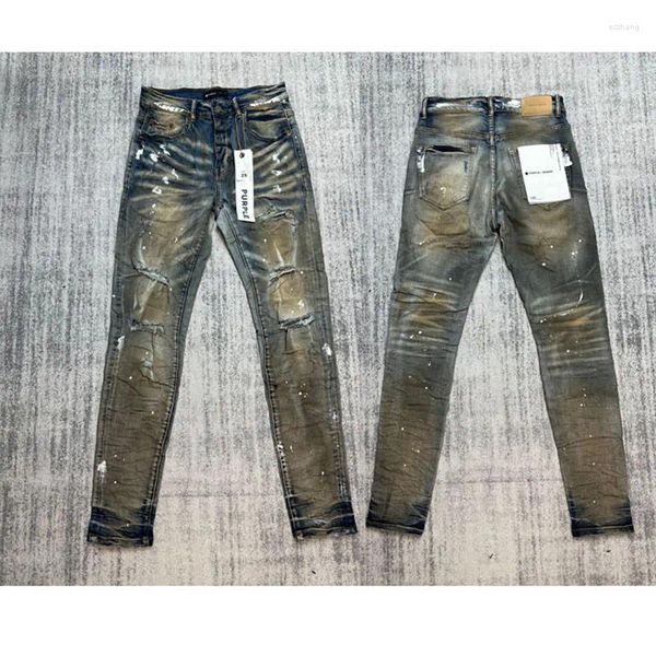 Erkekler Kot 1: 1 Yüksek Kaliteli Yıkanmış Ol Eski Mor Marka Denim Pantolonlar Amerikan Hip Hop Sokak Giyseni Retro Graffiti Erkekler Gerçek PO