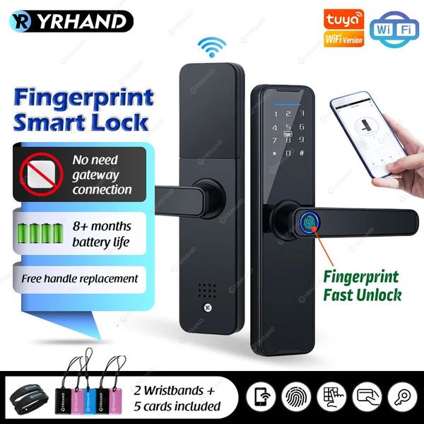 Smart Lock YRHAND K7 cerradura intelige Biometrico Nero Smart Lock Tuya App Sblocco remoto Serratura wifi senza chiave Serratura elettronica 231206