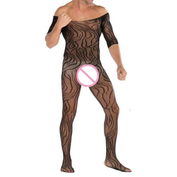 Costumi Pamas da uomo ad alta elasticità Lingerie sexy Bodystocking erotico Catsuit Taglie forti Tuta da notte maschile senza cavallo