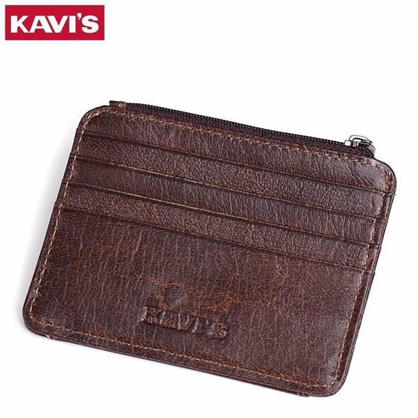 Kavis Cow Leather Credit Credit Card Wallet Multifunzione Credito ID Cards Titolo Piccolo portafoglio Moneta Carta Slim Slim Slim Cards Male Mini Walet294Q