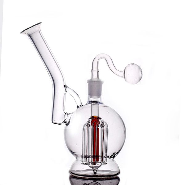 Quemador de aceite de vidrio femenino de 14 mm Bongs Hookahs Brazo Árbol Panal Perc Percolador Humo Tubería de agua Dab Rigs con tubo de quemador de aceite de vidrio de 30 mm 1 pieza