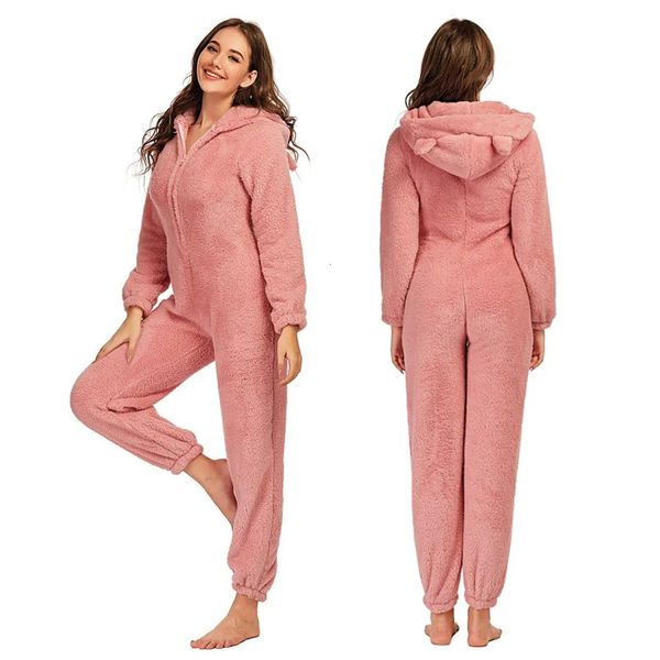 Pigiami da donna invernali caldi pigiami da donna ragazze tute intere soffici tute in pile pigiami da notte complessivi con cappuccio set pigiami per donne adulte taglie forti 231206