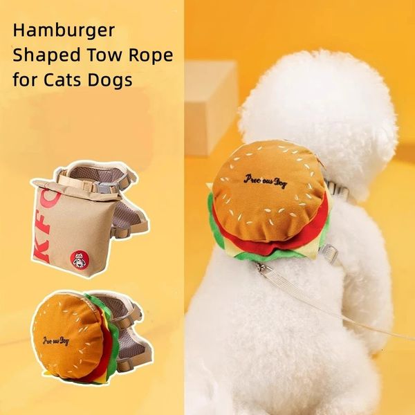 Addestramento del cane Obbedienza Animale domestico Cartoon Hamburger Design Gilet regolabile Guinzaglio Corda Gatti Cani Traino da passeggio con zaino A prova di fuga 231206