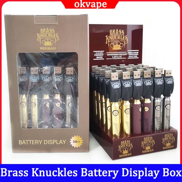 Brass Knuckles BK Batterie 30PC Display Box Vorheizen 900mAh einstellbare Spannung Vape-Batterien mit USB-Ladegeräten für 510-Gewinde-Patronen Stift