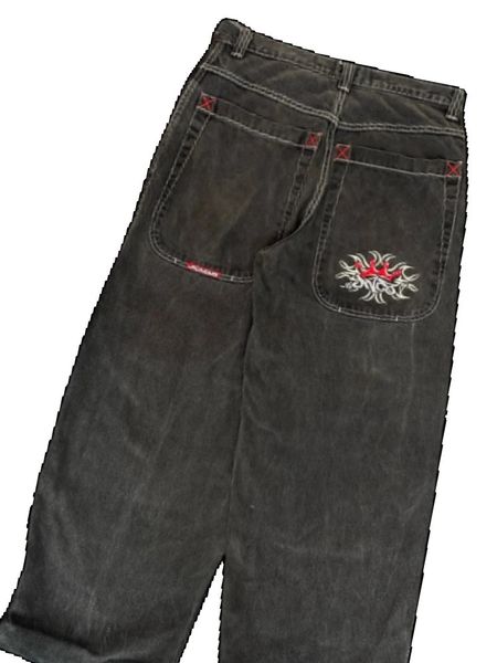 Kadınlar kot y2k moda bol hiphop alfabesi işlemeli siyah pantolonlar erkek ve kadınlar harajuku gotik yüksek bel wideleg pantolon 231206