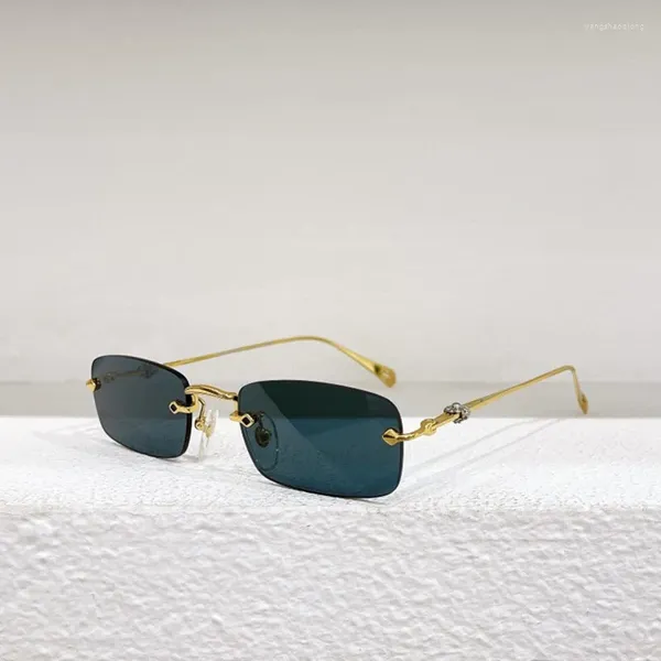 Sonnenbrille Chrom Stil CH5011 Randlos Rechteckig Kleine Marke Designer Top Qualität Metallrahmen Pilis Sonnenbrille Frauen Männer