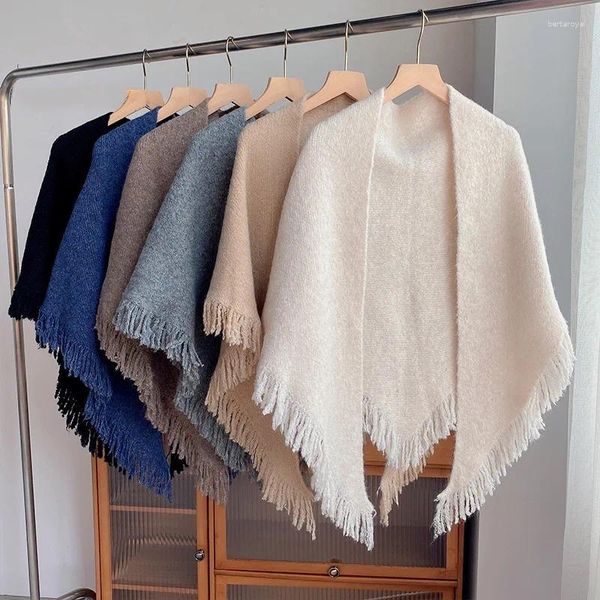 Lenços de lã cachecol mulheres inverno triângulo xale envolve quente malha cashmere engrossar pashmina roubou feminino foulard bufandas 2023