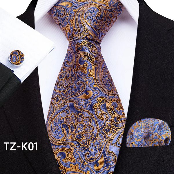 Boyun bağları manşet bağlantıları Erkekler için lüks kravat iş düğün partisi takım elbise seti kravat cep kare kol düğmesi resmi paisley ekose moda 231206