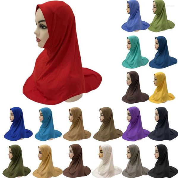 Abbigliamento etnico Bambini Ragazze Musulmano Arabo Hijab Uuderscarf Scuola Colore solido Copricapo per bambini Copricapo Scialle Avvolgente Foulard islamico 5-10