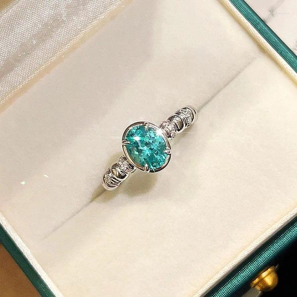 Clusterringe 2023 S925 Silber 6 8 Importierter Blumenschliff Hellseeblauer Ring Damen einfacher und stimmungsvoller Diamant