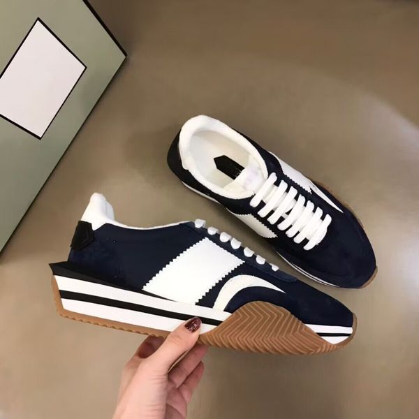 Top Luxury Popular Sneaker Sneaker Scarpe da uomo Stripe Suede Skateboard Nylon Walking Cuffy Runner Runner Sports Platform Sole Sole Tom Ford Trainer Shoe 522