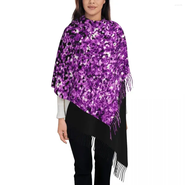 Lenços roxo glitter xale envolve mulheres inverno grande lenço longo pashmina borla